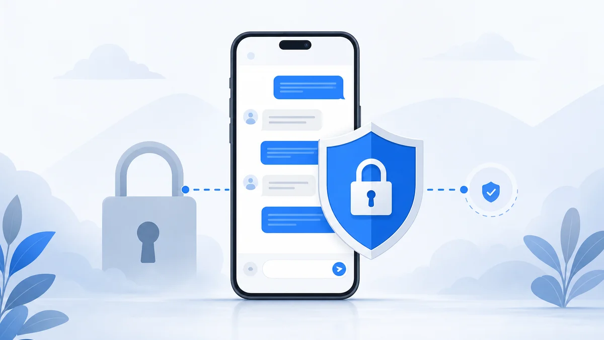 Ponsel menampilkan perisai keamanan obrolan rahasia Telegram